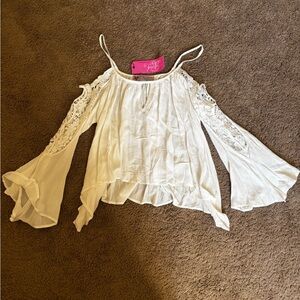 Boho White Lace Blouse with Cold Shoulder Design